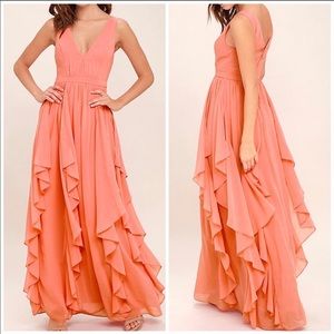 NWT Lulu’s Pink Simply Sweet Ruffle Maxi Dress